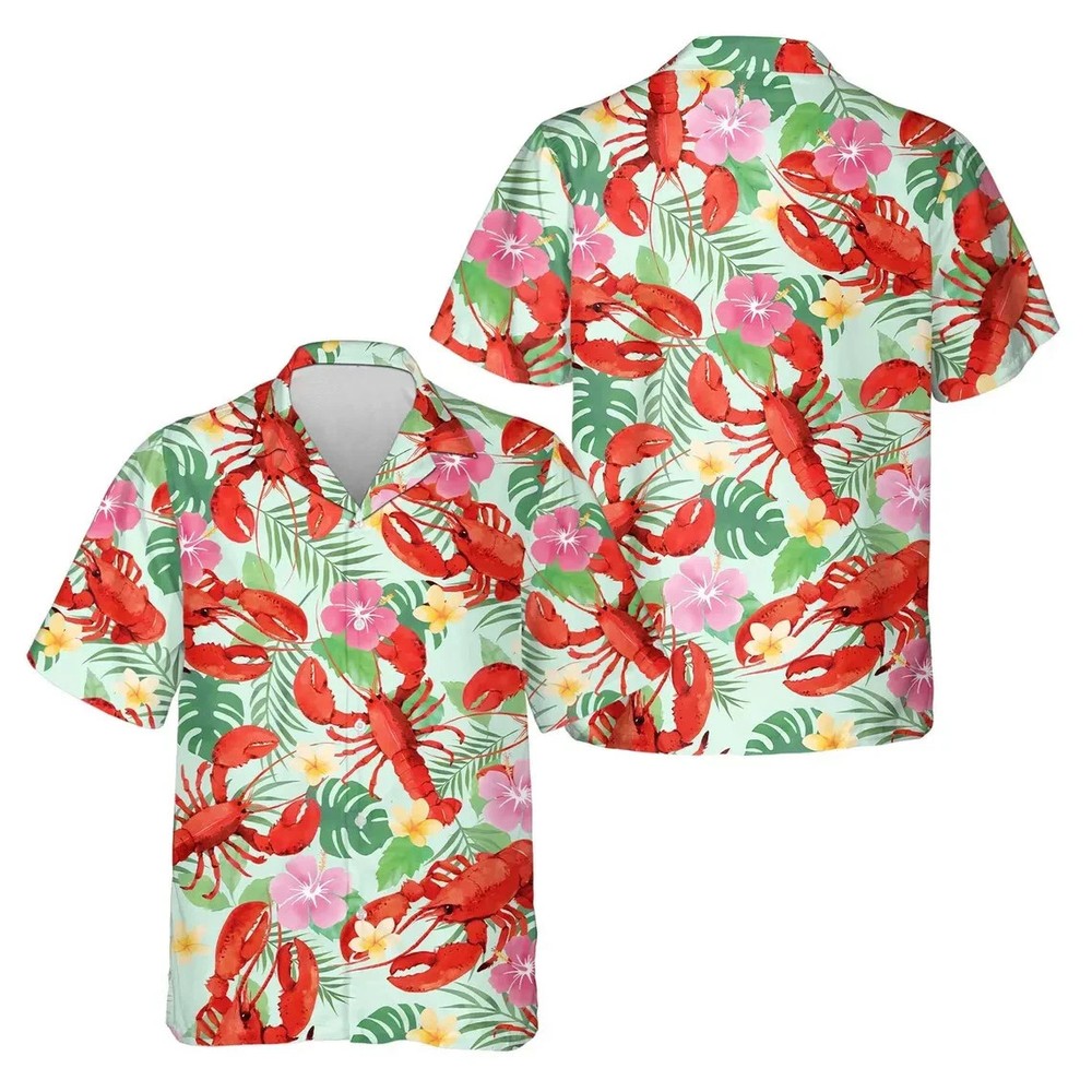 Floral Lobster Hawaiian Shirt , Button Down Full Size