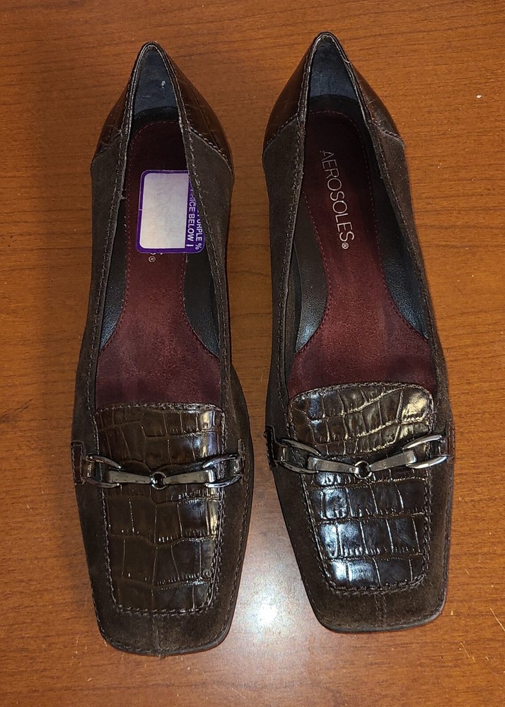 Aerosoles 7M Women’s Shoes Playfill Brown Croc Print Wedge Loafers Leather.