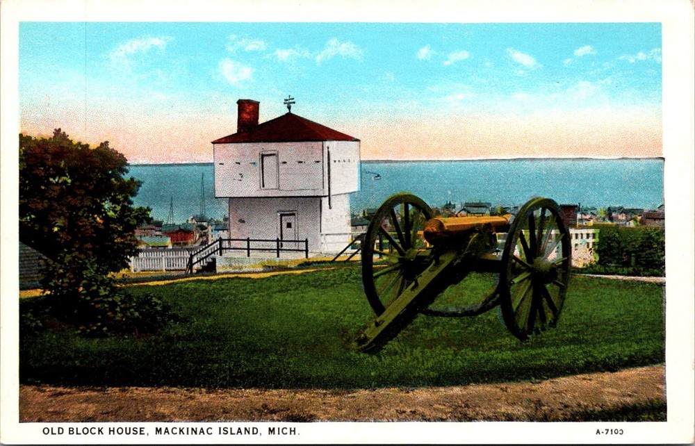 Old Block House Mackinac Island Mich Vintage Postcard Collectible
