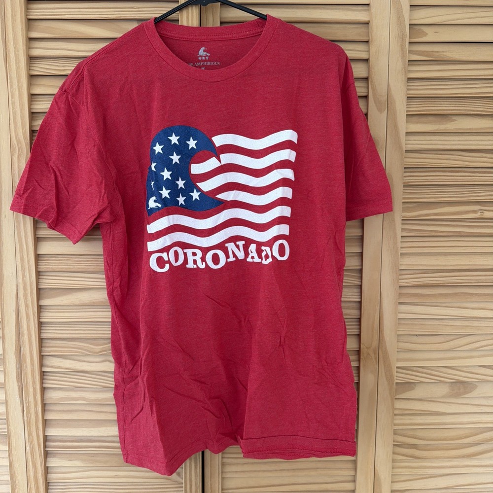 URT Men's Short Sleeve T-Shirt American Flag Size Large - Red White Blue USA
