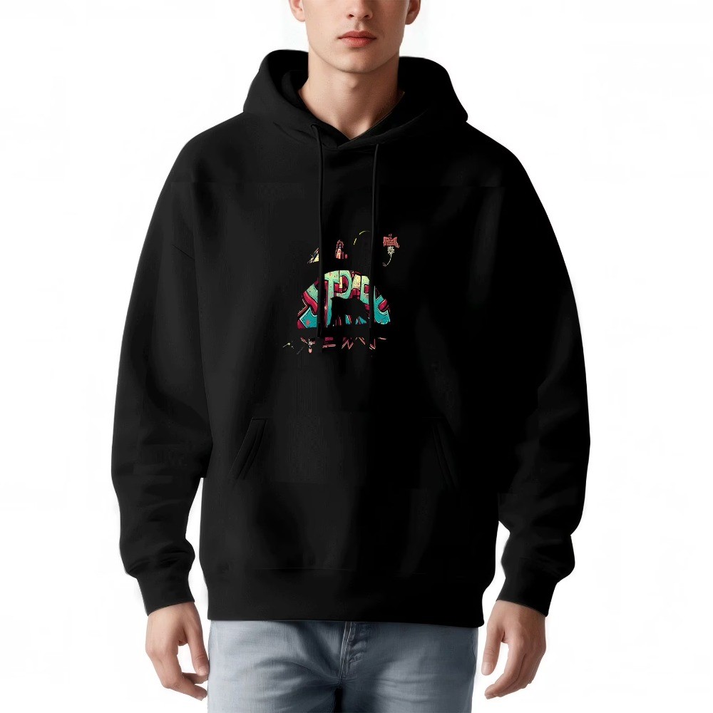 Men's Loose Fit Long Sleeve Hoodie - Colorful Abstract Character Graphic Design-image