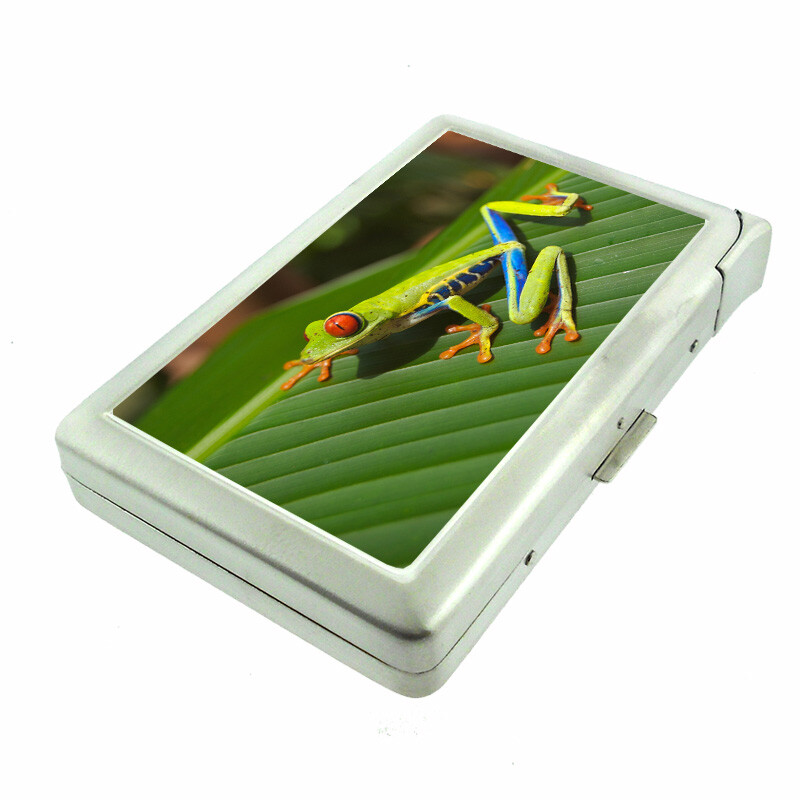 Frog Em1 100's Size Cigarette Case with Built in Lighter Metal Wallet