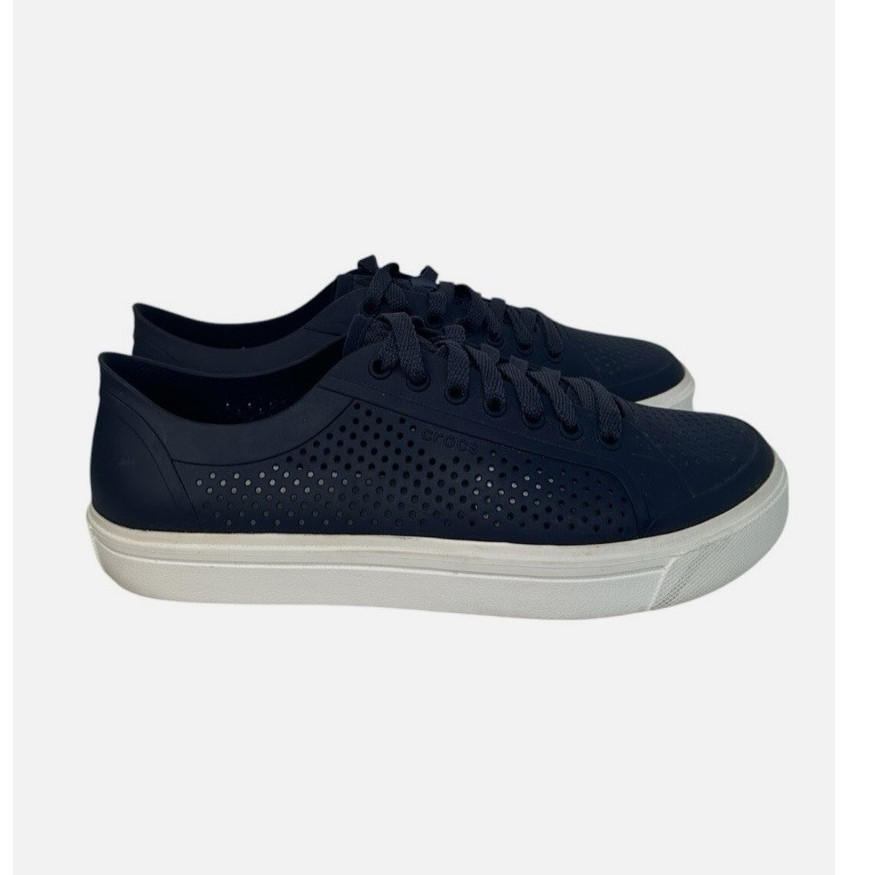 Crocs Men’s Blue Lace-Up Perforated EVA Sneakers Logo Accent White Sole 9