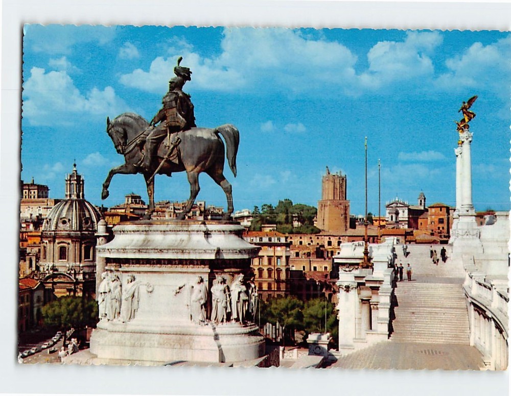 Postcard Equestrian Statue of Vittorio Emanuele II Rome Italy