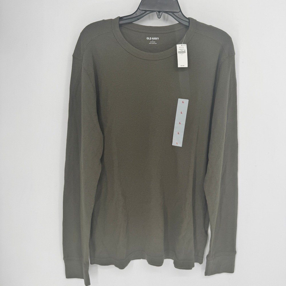 Old Navy Mens Waffle Knit Thermal Shirt Olive Green Long Sleeve Size Large New