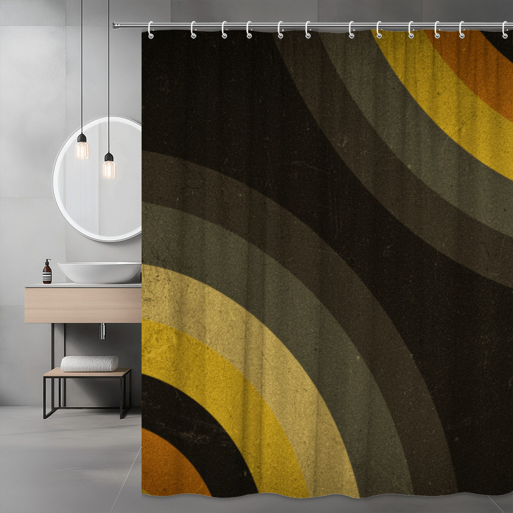 Abstract Retro Arc Shower Curtain Black Gold Orange