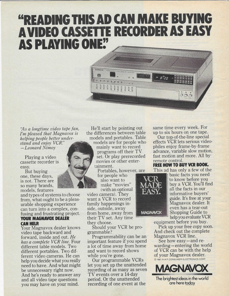 Leonard Nimoy  Magnavox  Original Print Ad