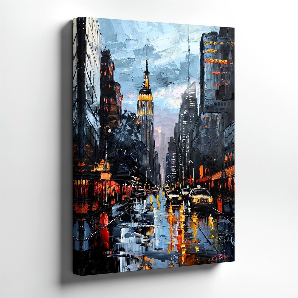 Wall Art Abstract New York City Street Skyline Rainy Night Canvas Painting Decor