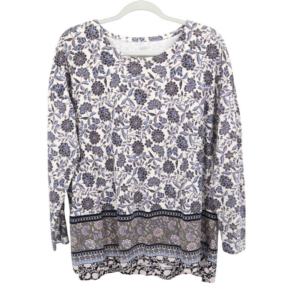 J. Jill Supima Top Womens LP White Elevated Basic Bloomcore Boho Hippie Cottage