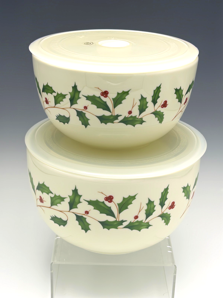 Lenox Holiday Stackable Bowl Set With Lids Freezer Oven Table Holly Berry