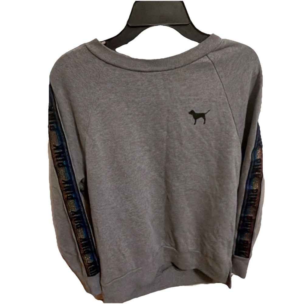 PINK Victoria's Secret Crew Neck Gray Sweatshirt XS Dog Logo Long Sleeve