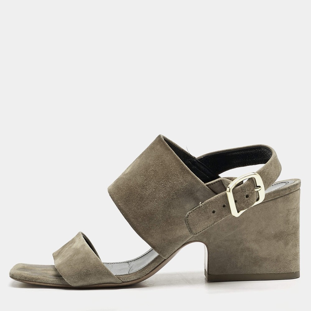 Celine Olive Green Suede Slingback Block Heel Sandals Size 405