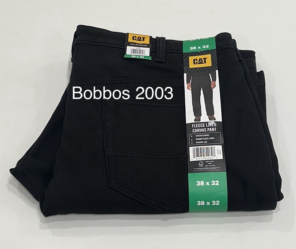 CAT Men's Fleece Lined Canvas Pants, Black, Size 38X32