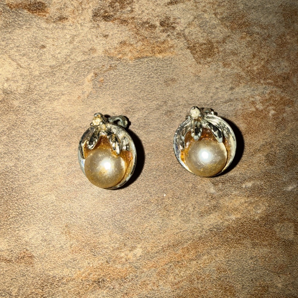 vintage Miriam Haskell costume jewelry, featuring a faux pearl design Clip On