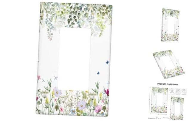 Green Floral Leaves Light Switch Cover with Wild Flower Design for 1-Gang Rocker