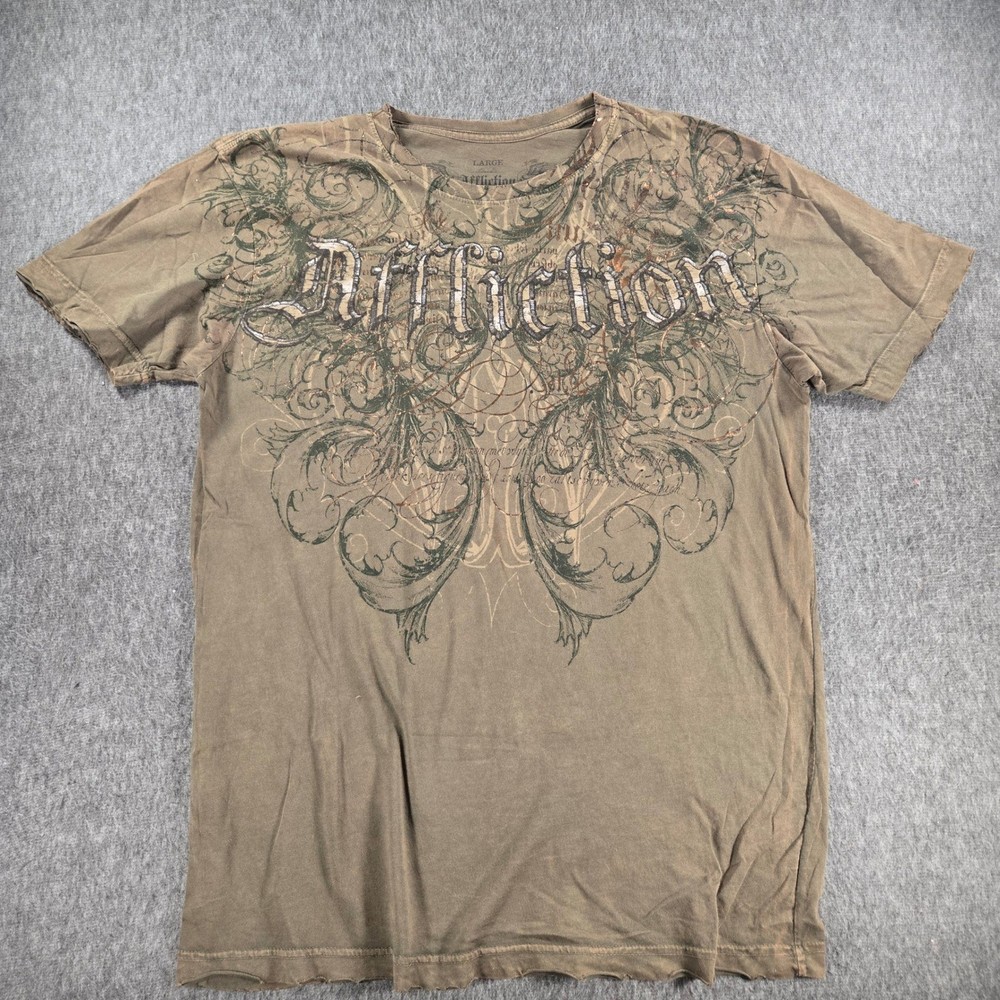 Affliction T-Shirt Mens Size Large Brown Graphic Wings MMA Y2K Distressed Wash