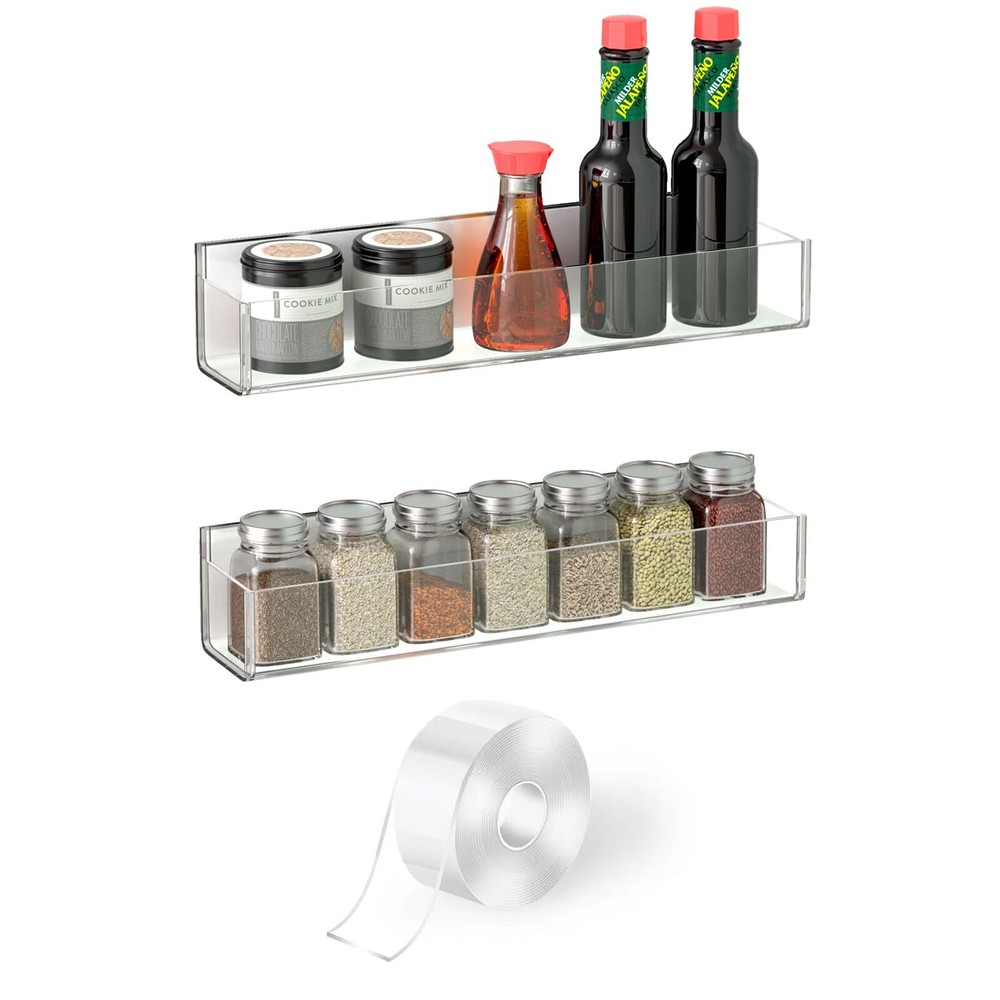 Adhesive Acrylic Spice Rack with Nano Double Sided Tape Wall Mount Organizer ...