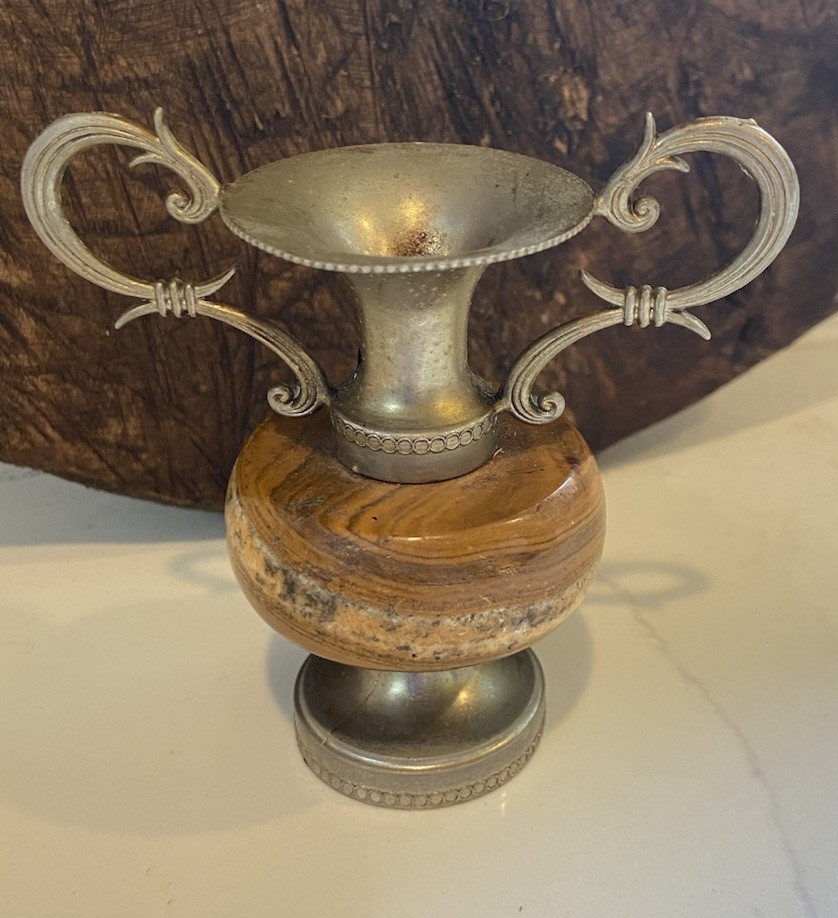 Vintage Italian Genuine Onyx and Pewter Mini Bud Vase Amphorae 3.25”