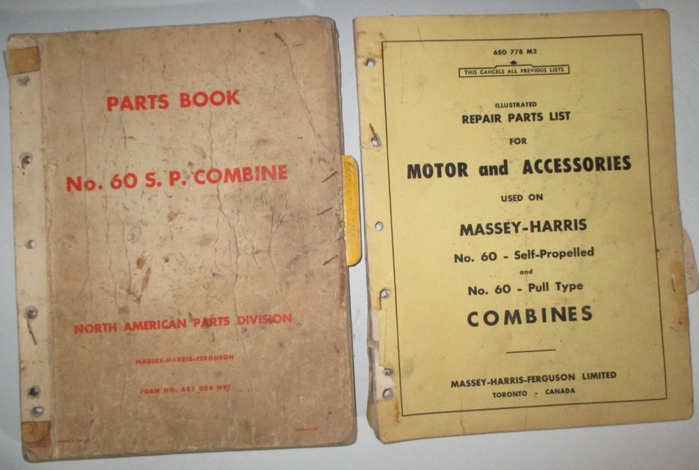 Massey Harris MH 60 SP Combine & Motor Parts Catalog Manual Book 1957 ORIGINAL!