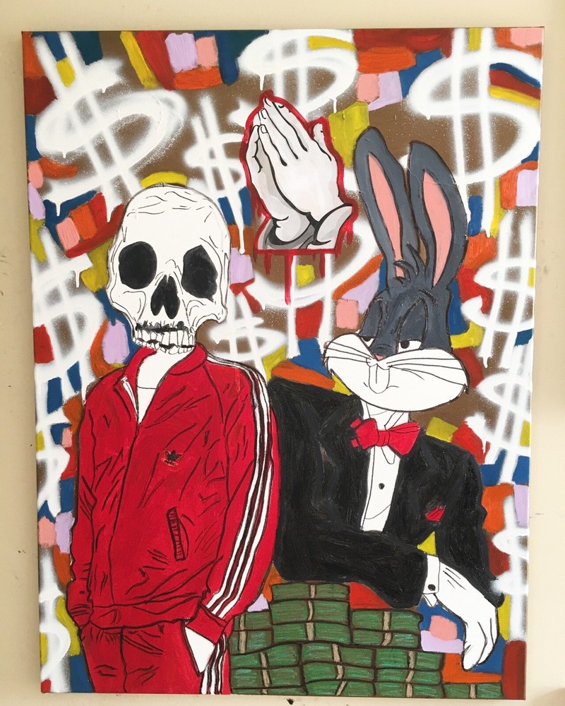 “Two Faced” art painting banksy alec monopoly basquiat jeff koons graffiti kaws