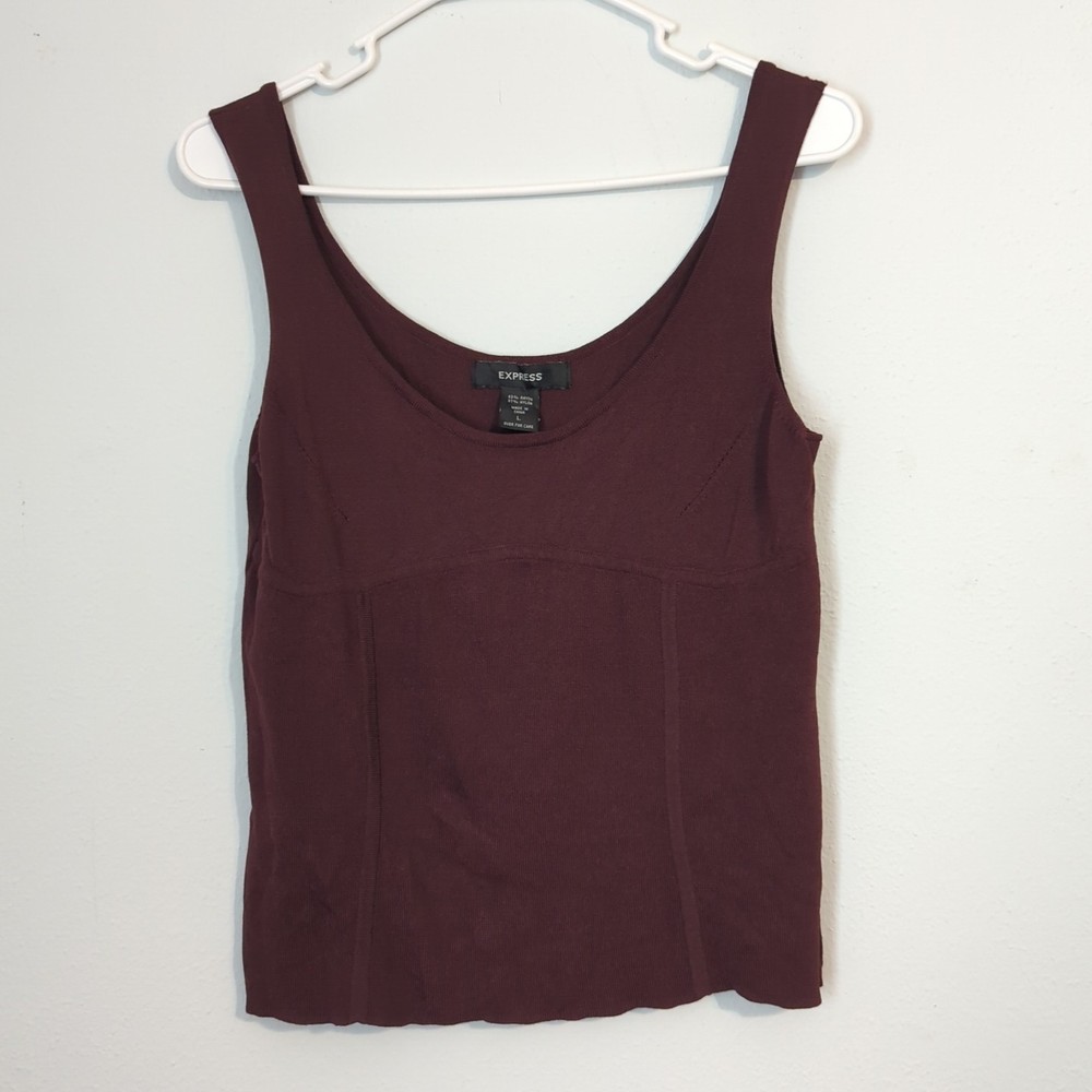 VTG Express M/L Tank Top Y2K Corset Style Knit Cami Vampire Boho 90s Burgundy