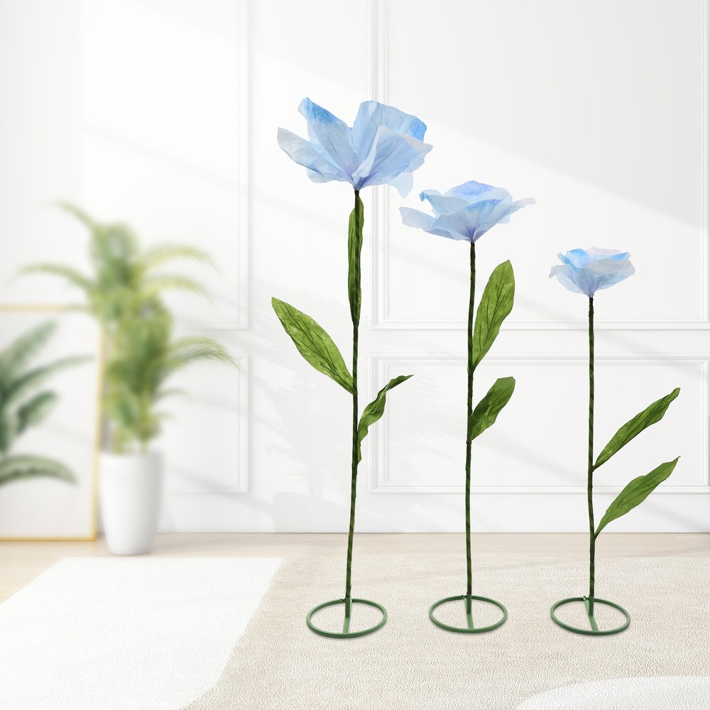 3PC Blue Large Artificial Flower For Fake Bouquet Wedding Home Party Decoration