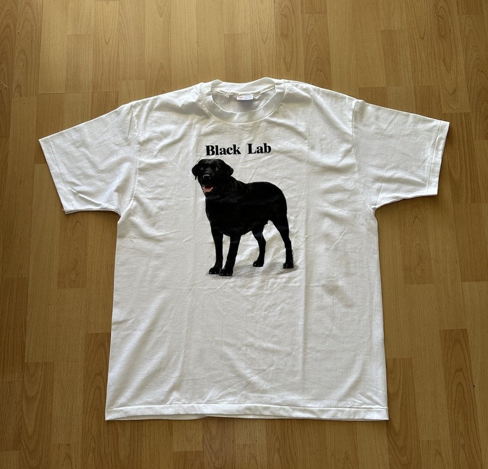 Vintage 90s Black Lab T-Shirt Mens Large White Hanes Single Stitch Dog Tee NWOT