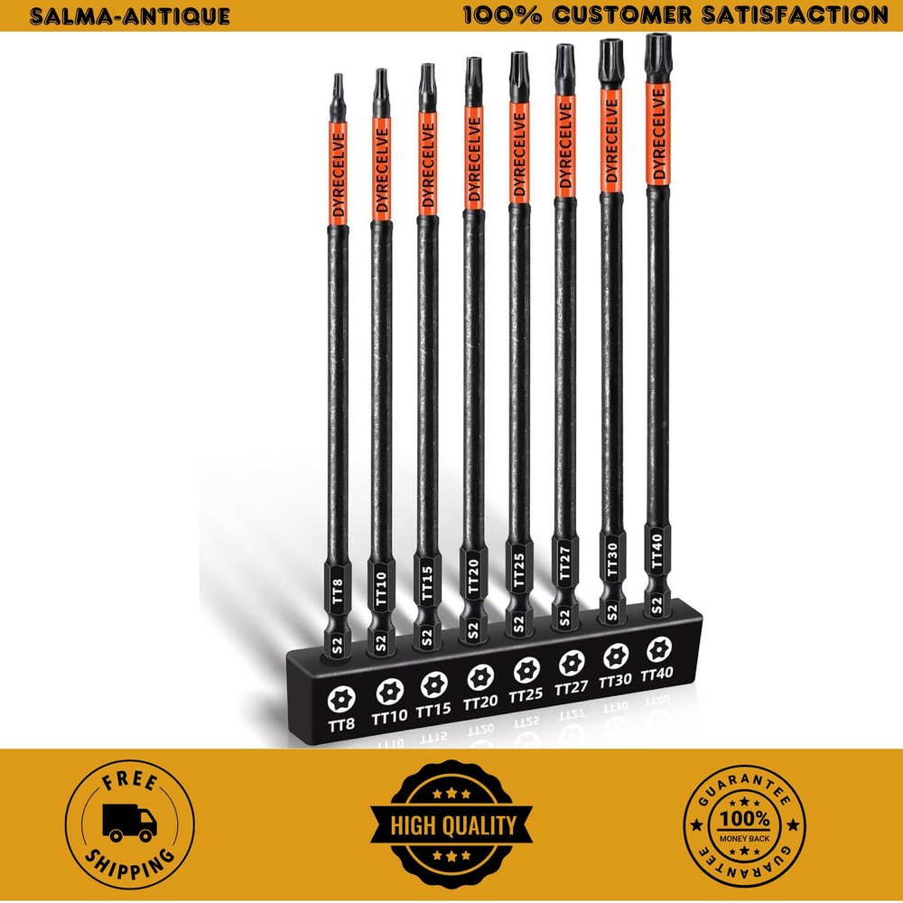 6 Inch Long Impact Torx Bit Set 8-Pack with Magnetic Security (T8 to T40)
