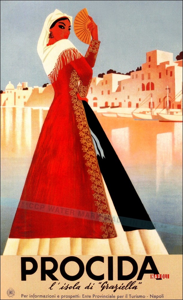 Vintage 1952 Procida Italy Travel Poster Retro Italian Wall Art