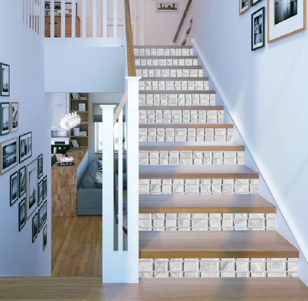3D Grey Square Line Marble Stair Riser Vinyl Wallpaper Mural