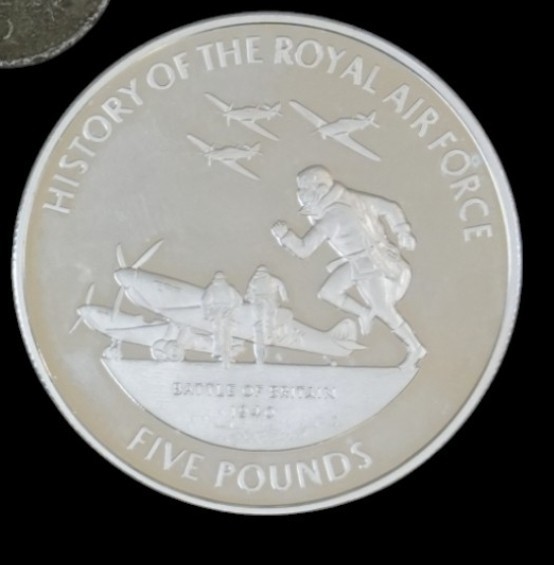 GUERNSEY 2008 SILVER PROOF £5 COIN,  BATTLE OF BRITAIN, HISTORY OF THE RAF.