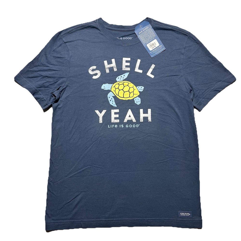 Life Is Good Shell Yeah Turtle T Shirt Mens S Blue Graphic Tee NWT