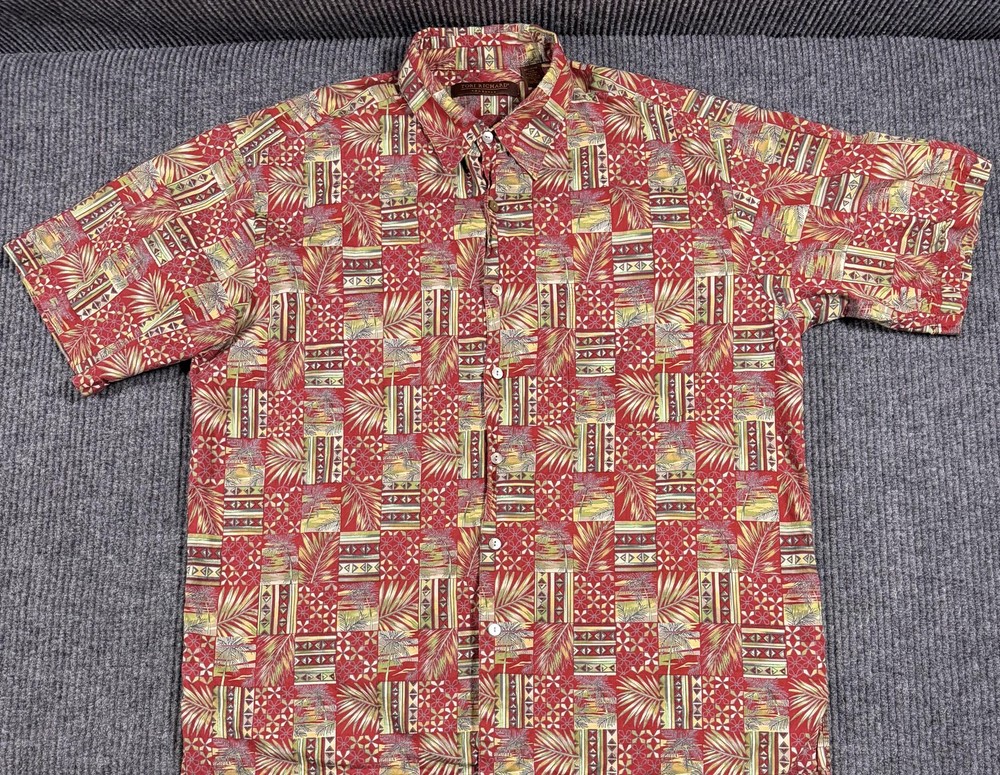 Tori Richard Shirt Mens Large Geometric Tropical Short Sleeve Button Up Red USA