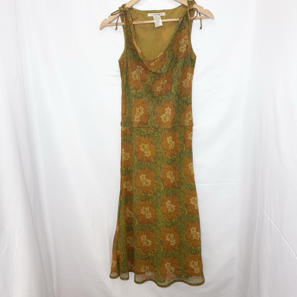 Y2K Free People Dress Midi Cowl Neck Drop Waist Yellow Earthy Boho Fairy S / M