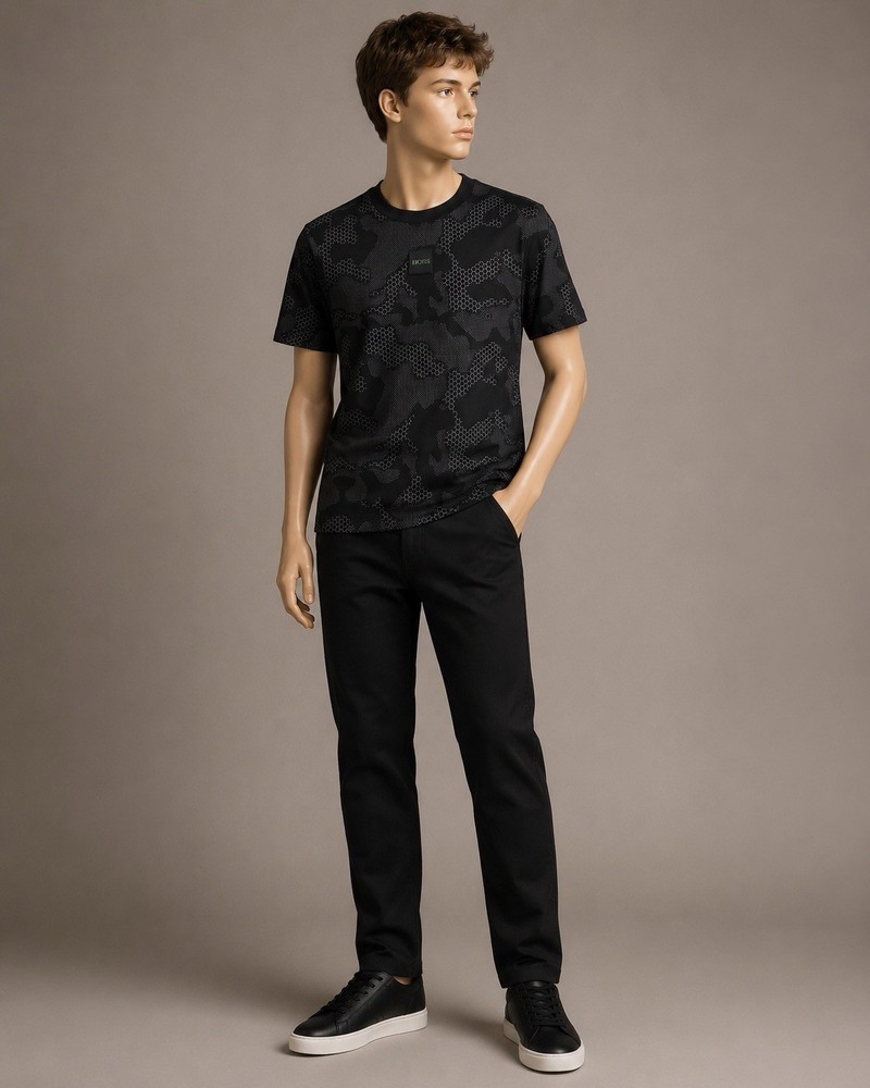 BOSS boys Black Camouflage Logo Crew Neck Short Sleeve T-Shirt Size S