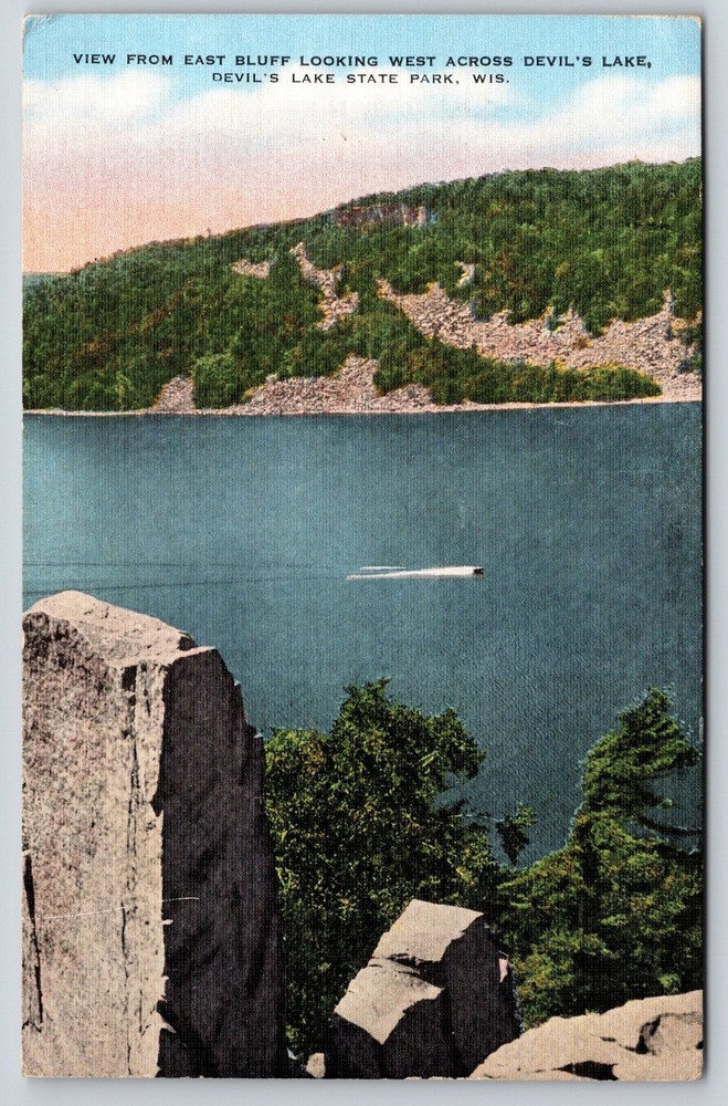 Wisconsin~View From East Bluff @ Devils Lake State Park~Vintage Linen Postcard