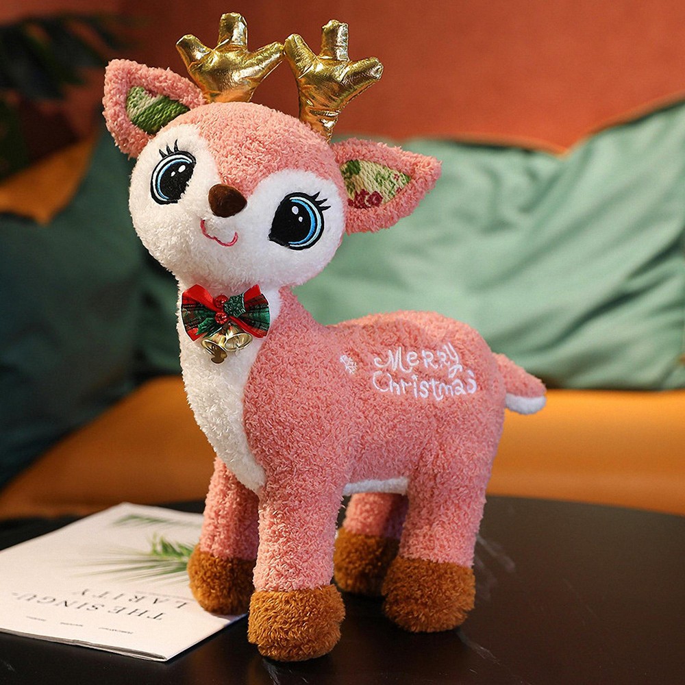 Cute Plush Toy Stuffed Reindeer With Bells Soft Comfortable Deer Christmas Gift