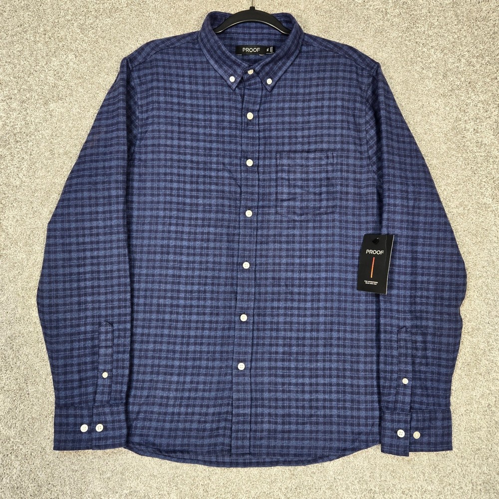 Proof flannel Shirt Mens XL Blue Plaid Button down Long Sleeve Huckberry NEW