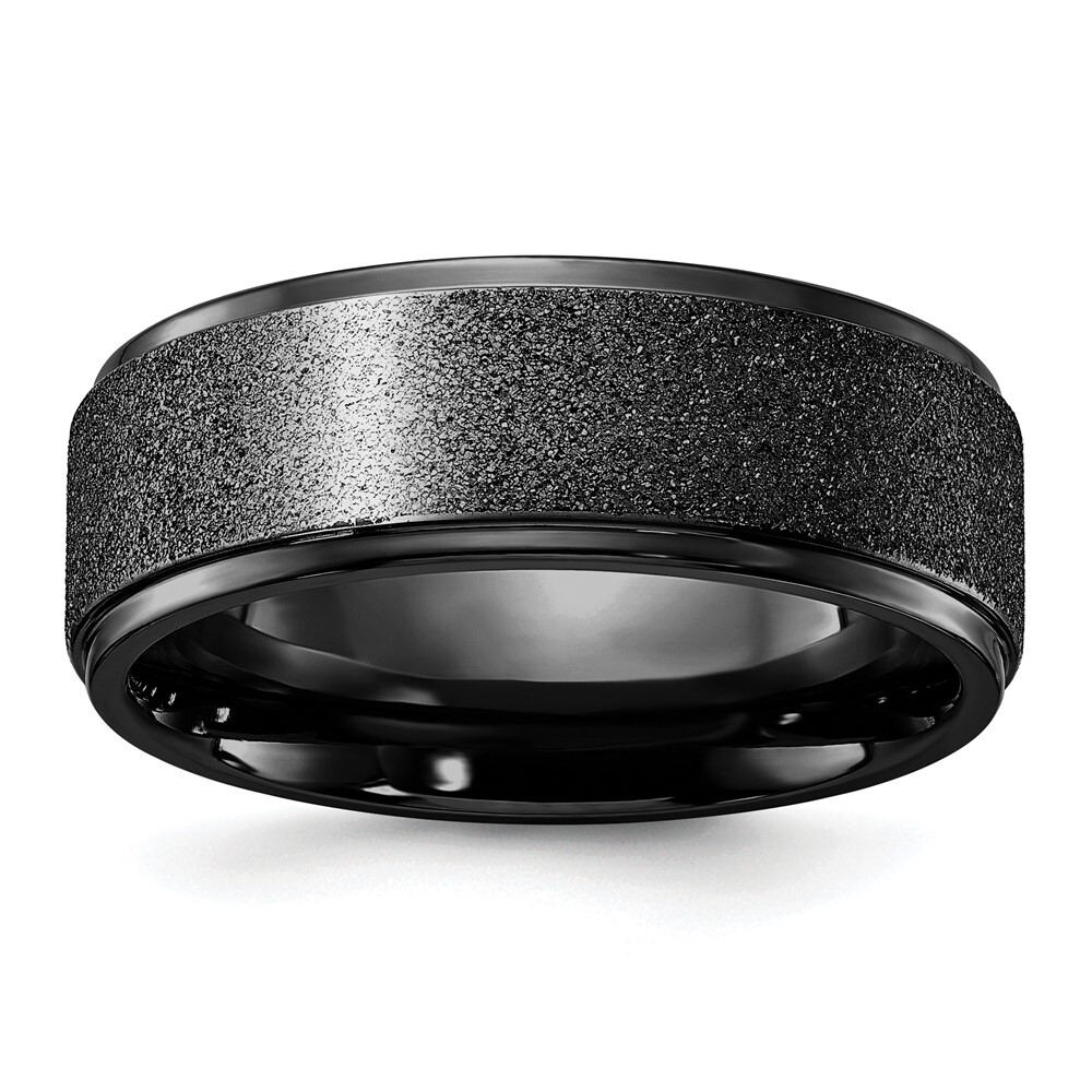Titanium Polished Laser-cut Center Black IP-plated 8mm Band Ring Size 10