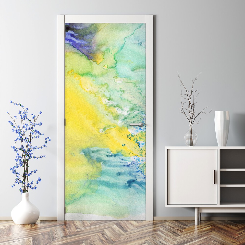 Colorful Watercolor Splash Nursery Door Decal Sticker - Abstract Pastel Art