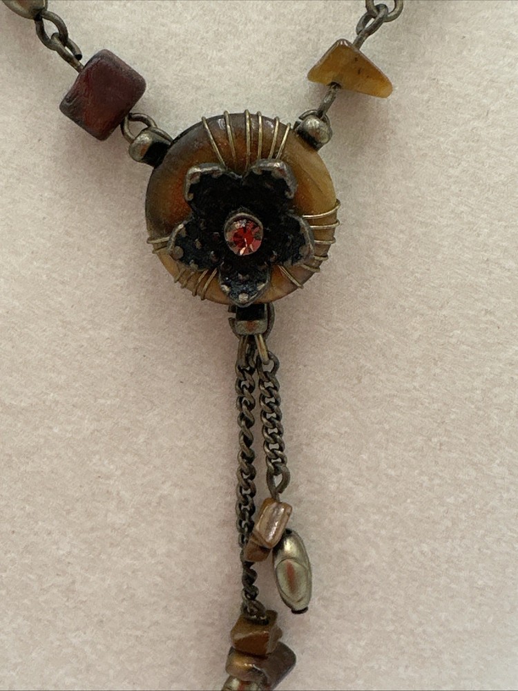 Vintage Avon NR Brown Tigers Eye Chip Beaded Brass Tone Necklace