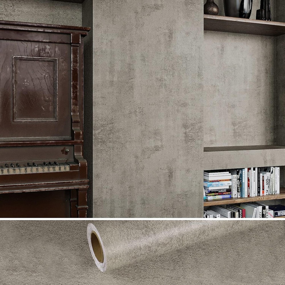 Taupe Concrete Wallpaper 15.7''x354'' Textured Peel and Stick Wallpaper Decorati