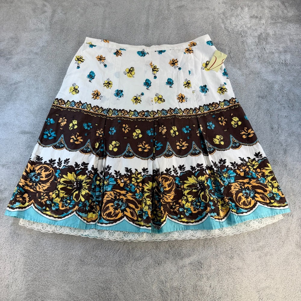 Valerie Stevens Skirt Womens 10 Floral Cotton NWT White Brown