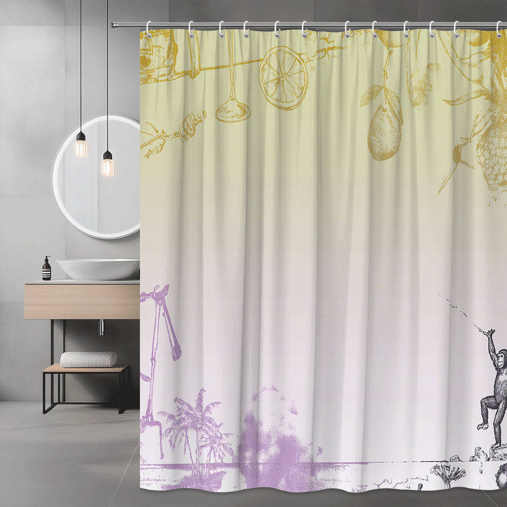 Vintage Tropical Shower Curtain Monkey Palm Tree Print