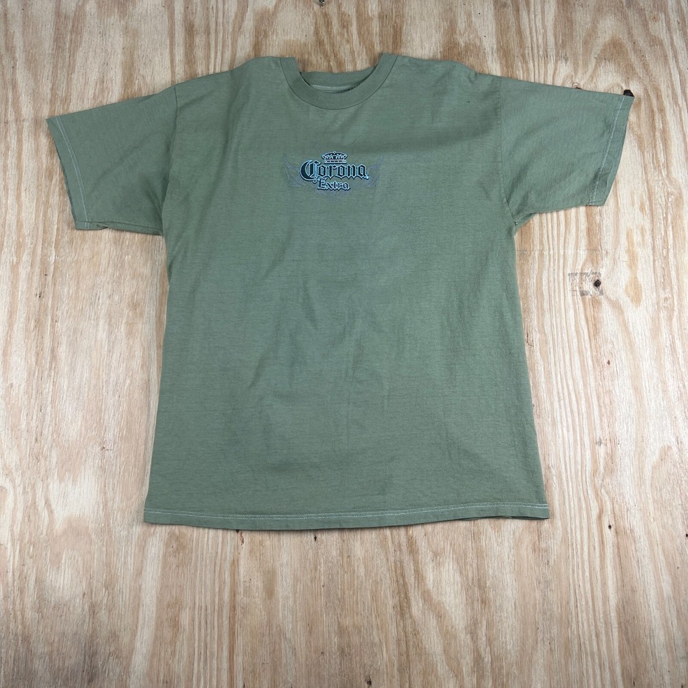 VTG Optima Corona Extra Crown Logo Graphic Printed Green T-Shirt Men's XL Retro