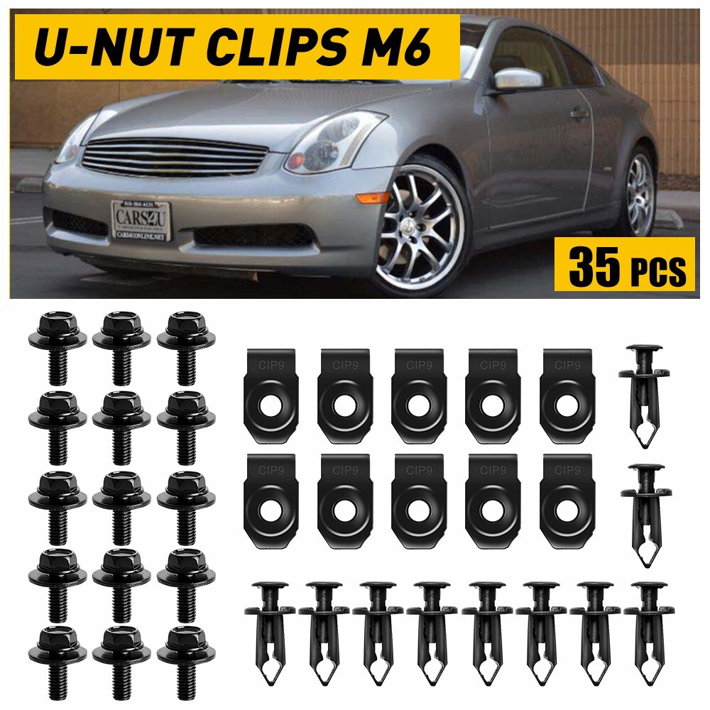 35PCS For Body Bolts & U-nut Clips M6 Engine Cover Undertray Splash Shield Guard