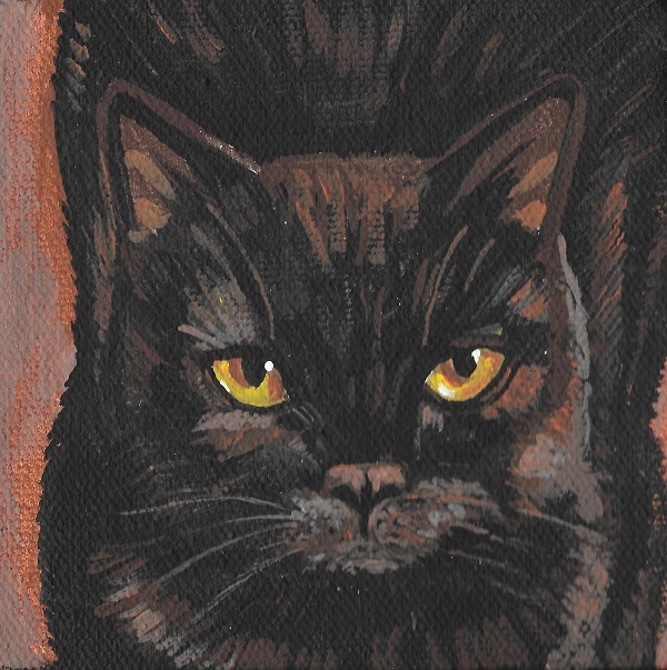 4X4 Print Of Painting Ryta Black Cat Portrait Halloween Art Realism Gothic Folk