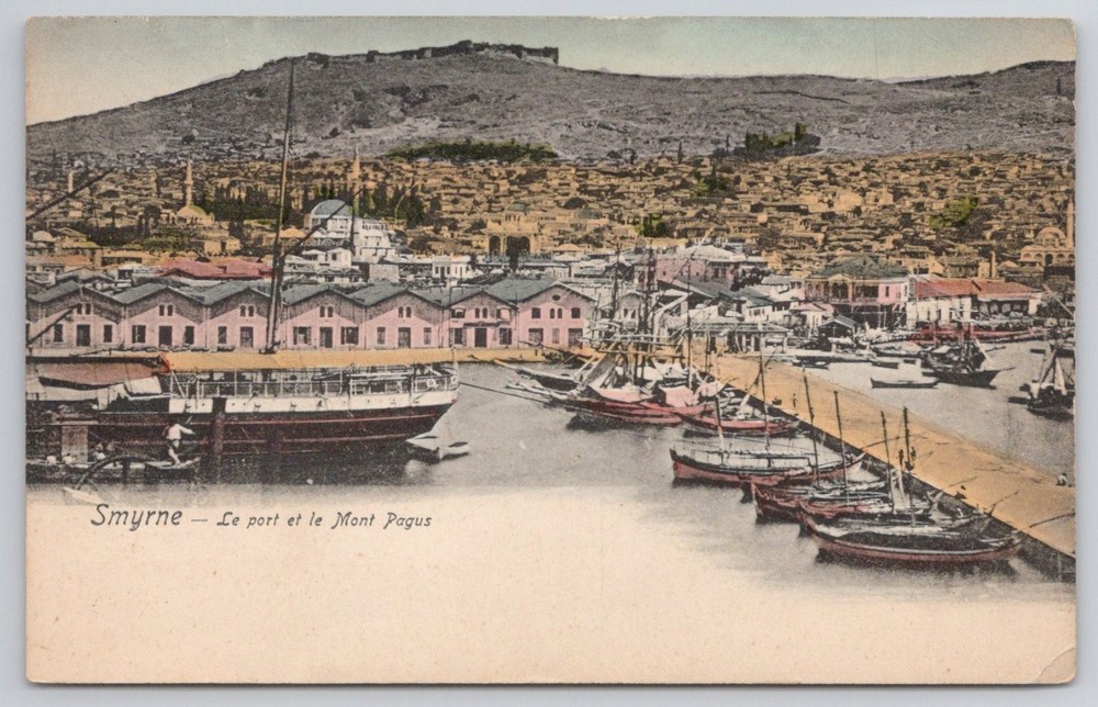 Smyrna Turkey Port & Mount Pagos Postcard c1910 Izmir Kadifekale Ships