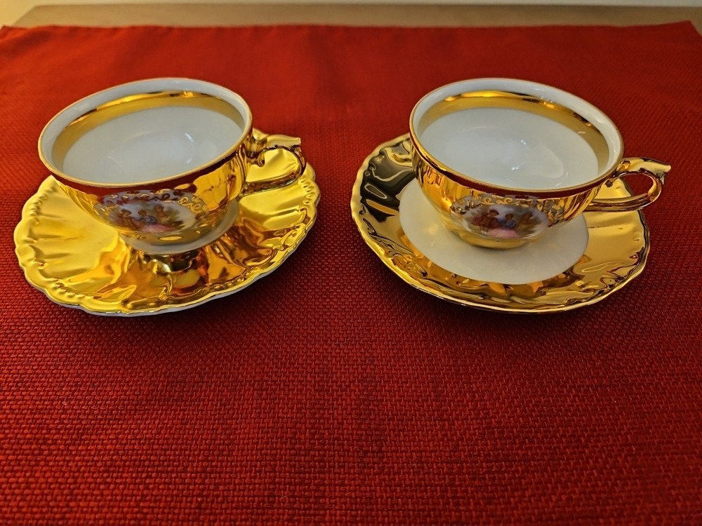 Bavarian Demitasse Cups & Saucers Gold Trim - Set Of Two