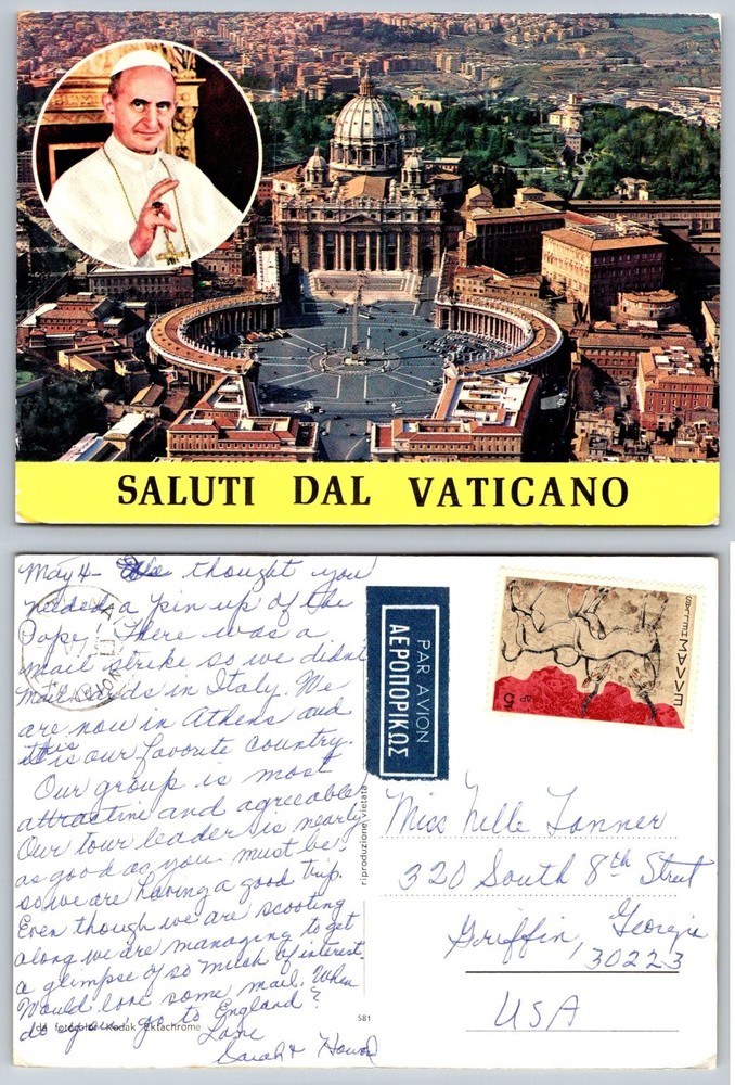 Vintage Pope Paul VI Vatican City St. Peter's Square Chrome Postcard Posted
